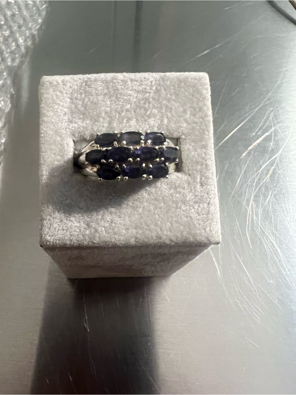 Women’s Sterling Silver Ring with Deep Blue Oval Gemstones